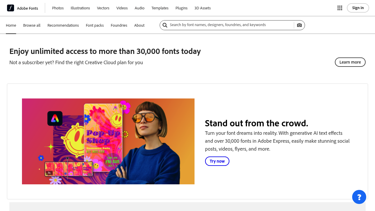 Screenshot of Adobe Fonts website