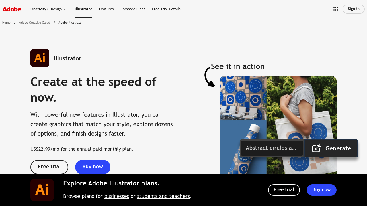 Screenshot of Adobe Illustrator website