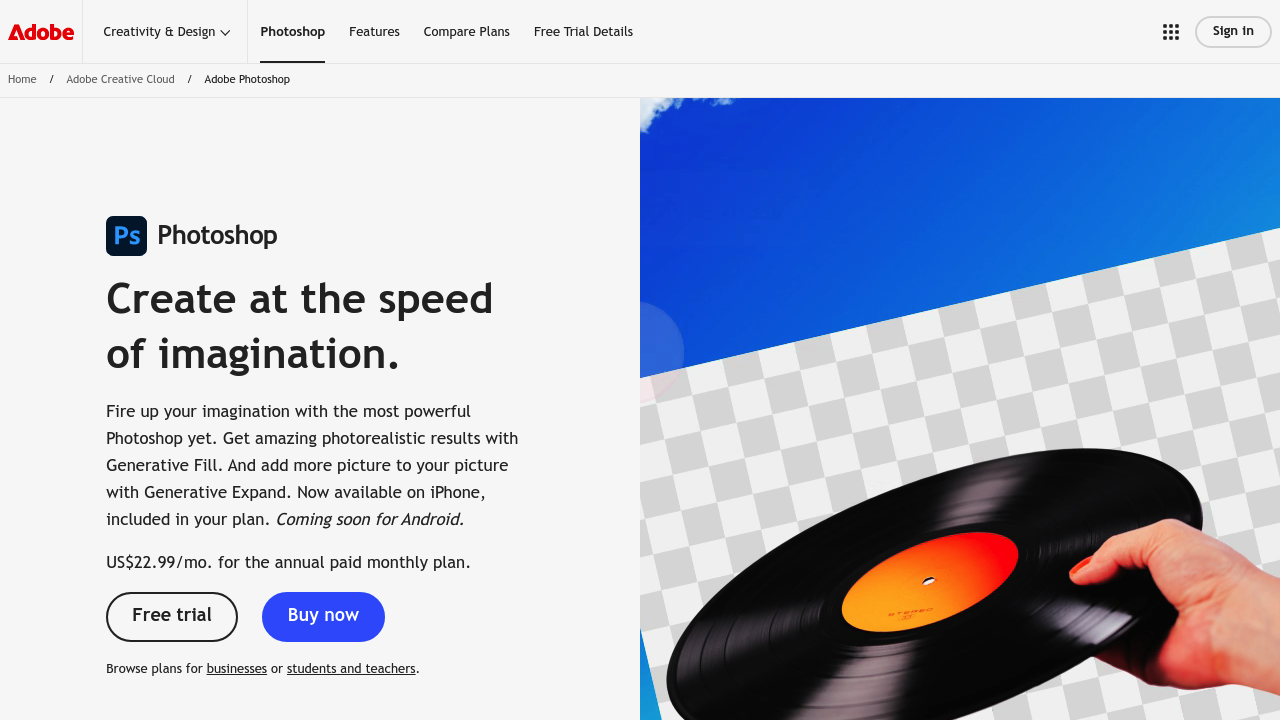 Screenshot of Adobe Photoshop website