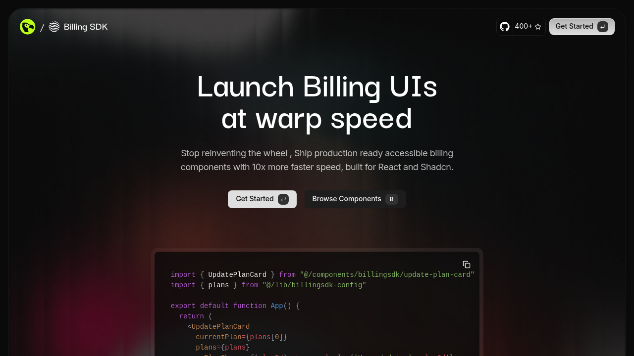 Screenshot of Billing SDK website