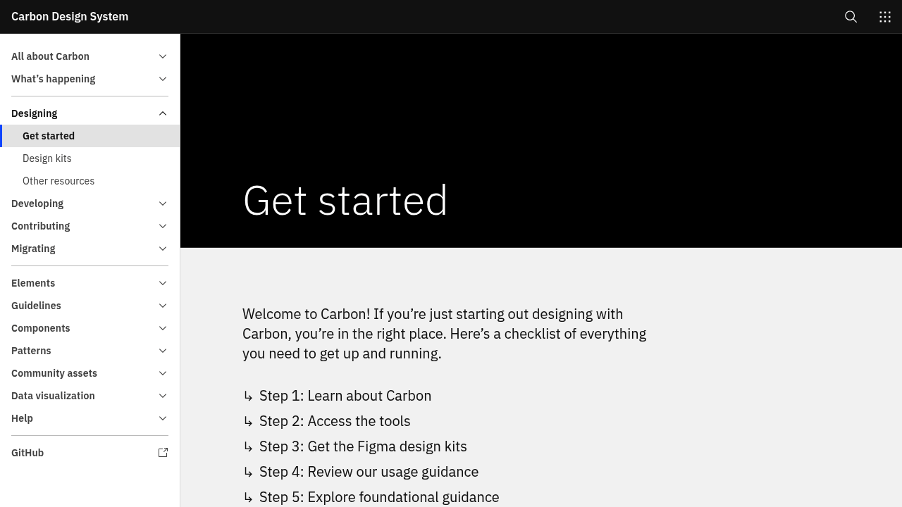 Screenshot of Carbon Design System website