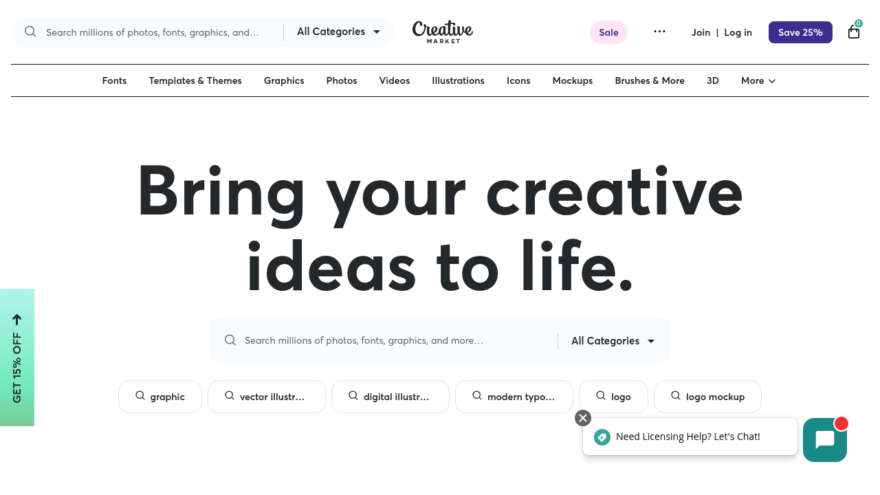 Screenshot of Creative Market website