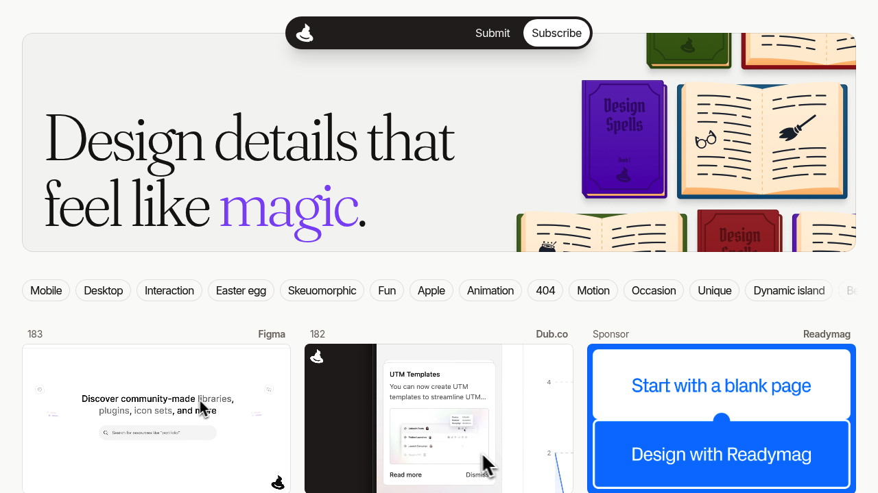 Screenshot of Design Spells website