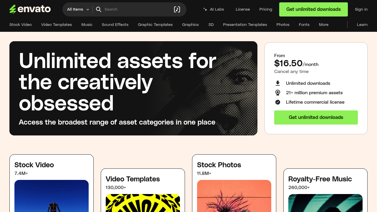 Screenshot of Envato website