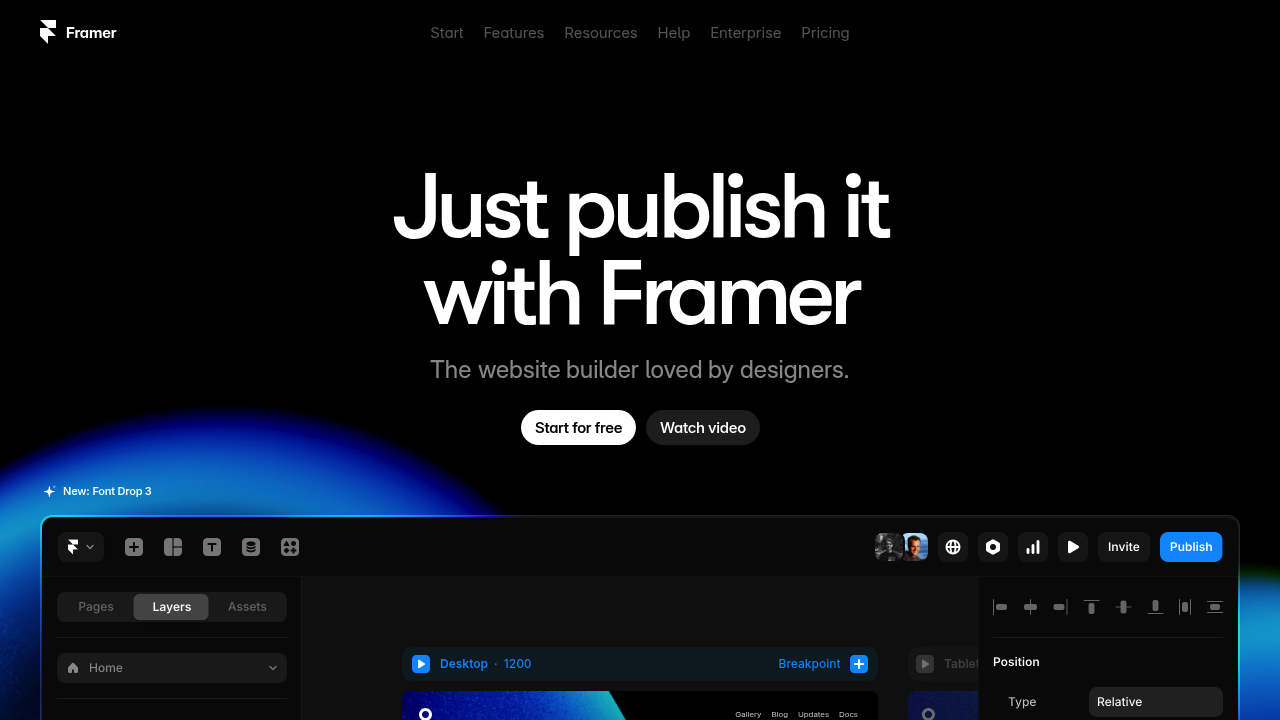 Screenshot of Framer website