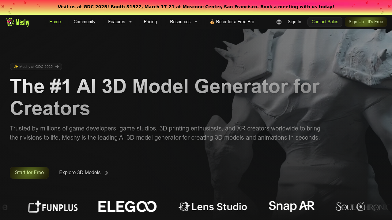 Screenshot of Meshy AI website