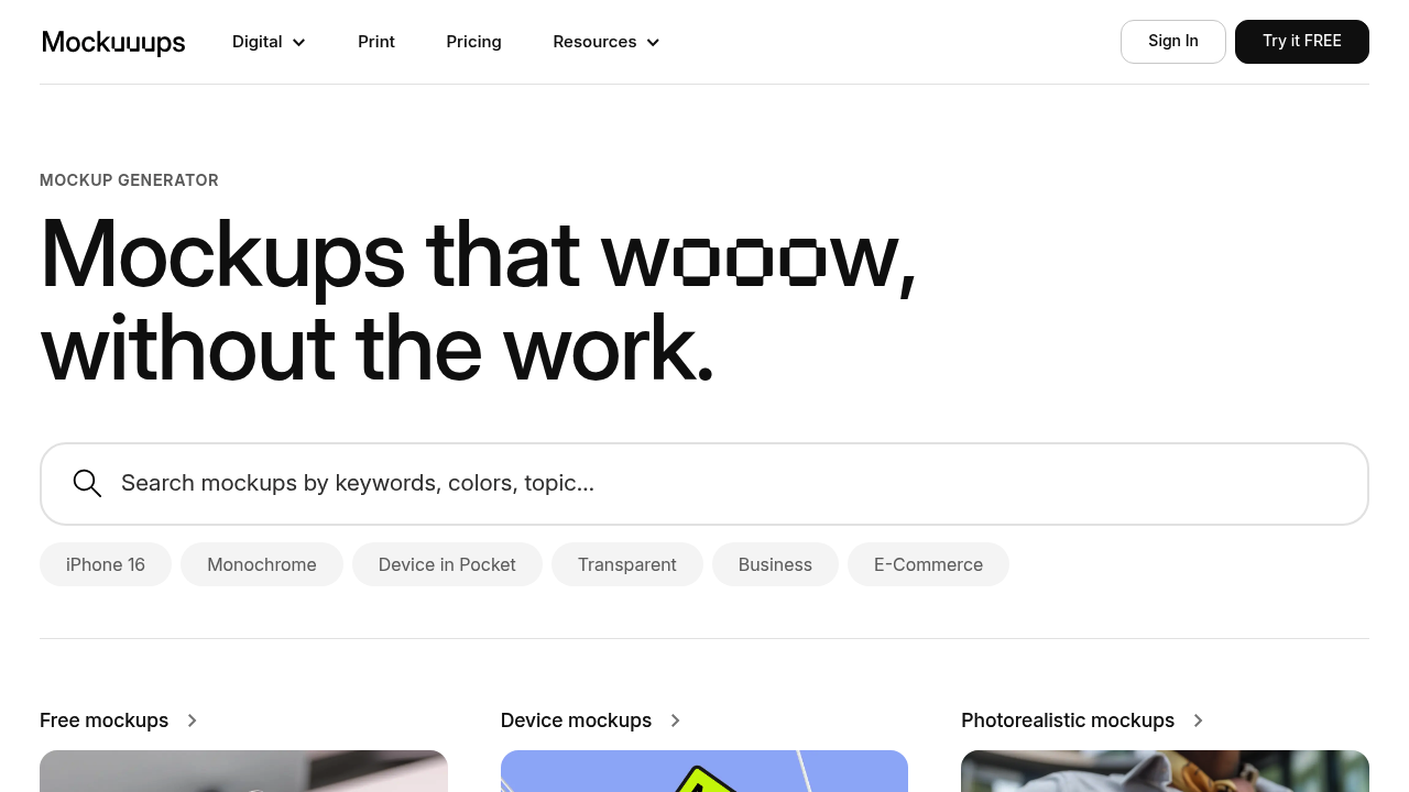 Screenshot of Mockuuups website