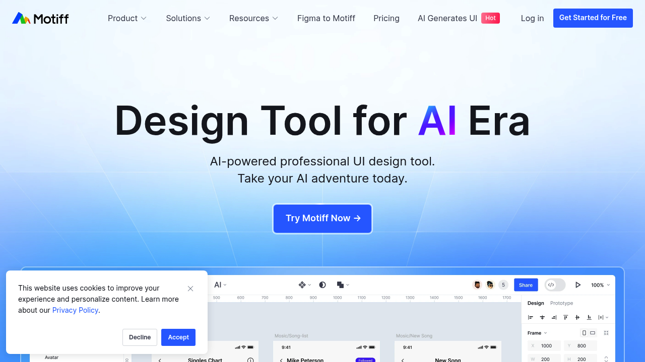 Screenshot of Motiff website