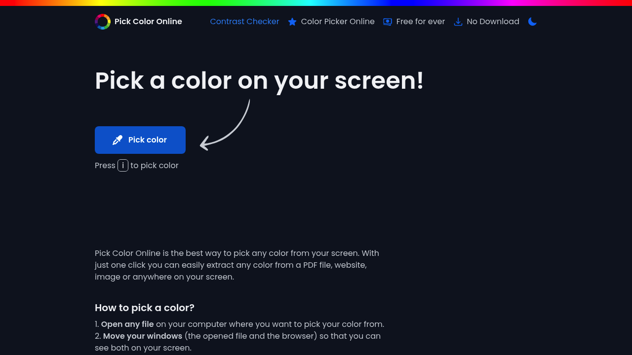 Screenshot of Pickcoloronline website