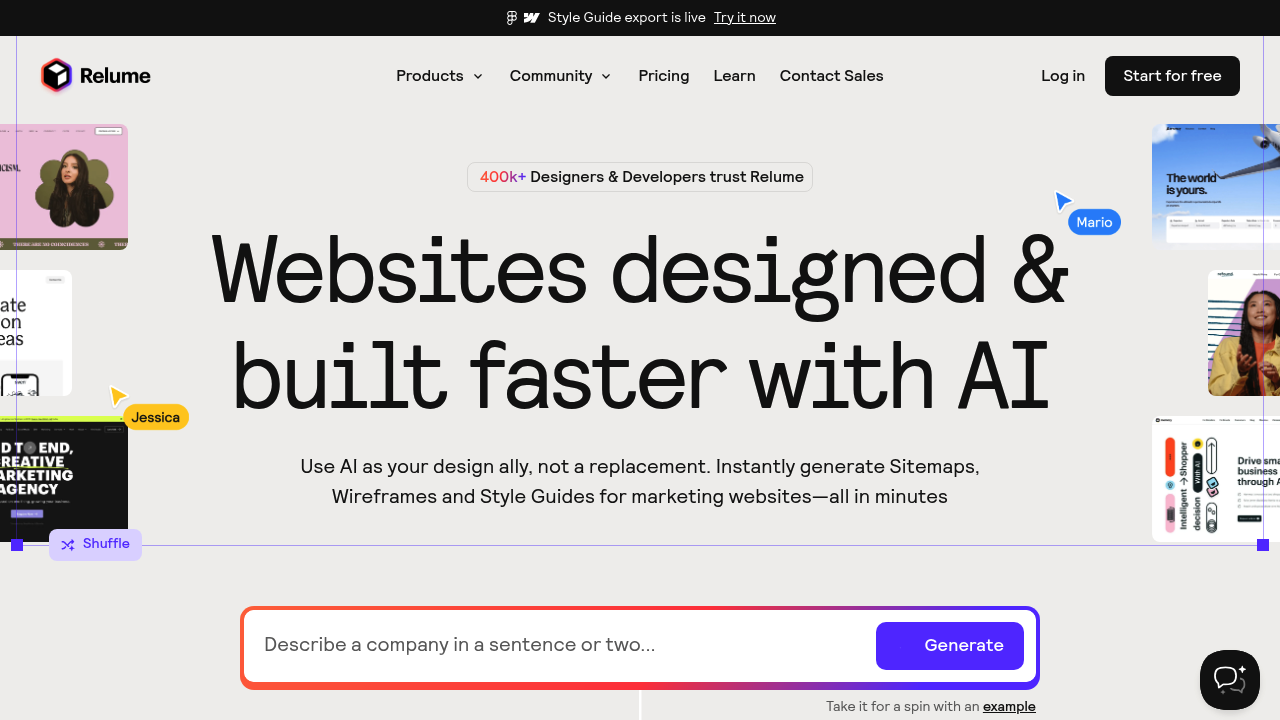 Screenshot of Relume website
