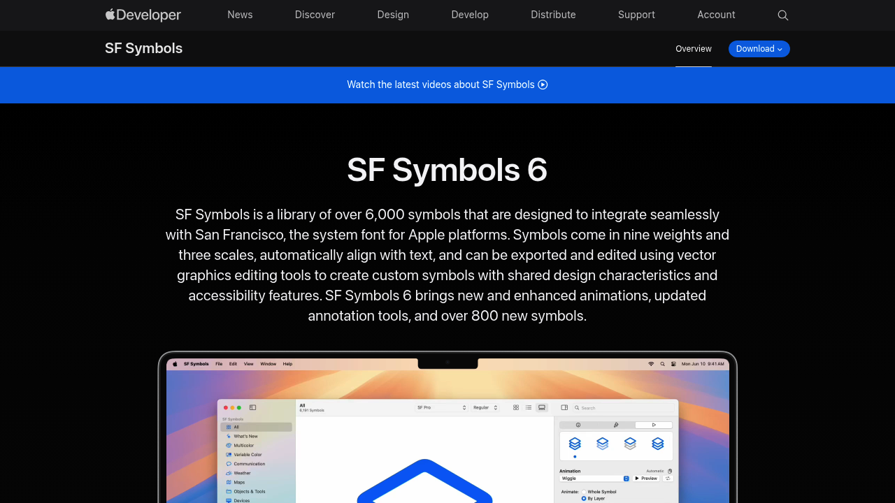 Screenshot of SF Symbols website