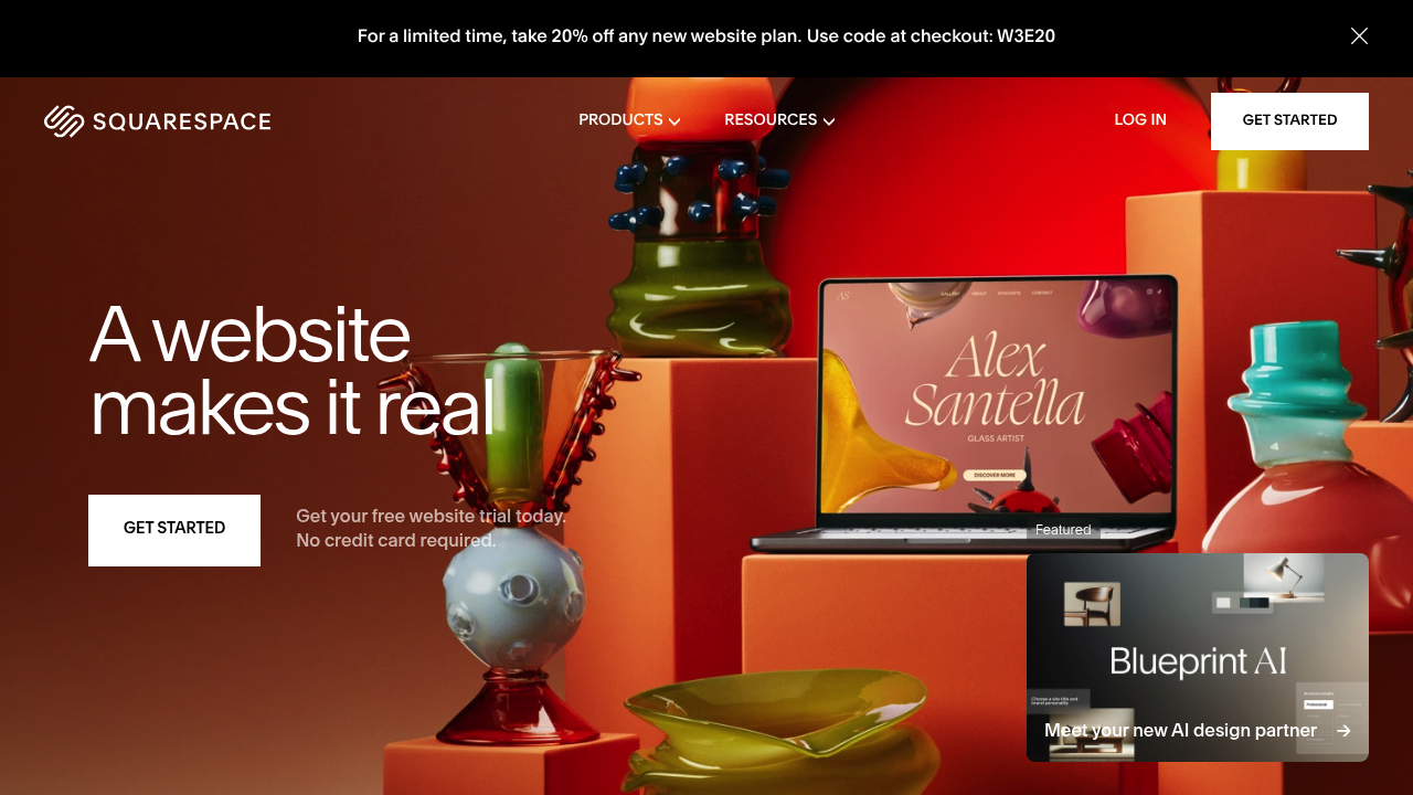 Screenshot of Squarespace website