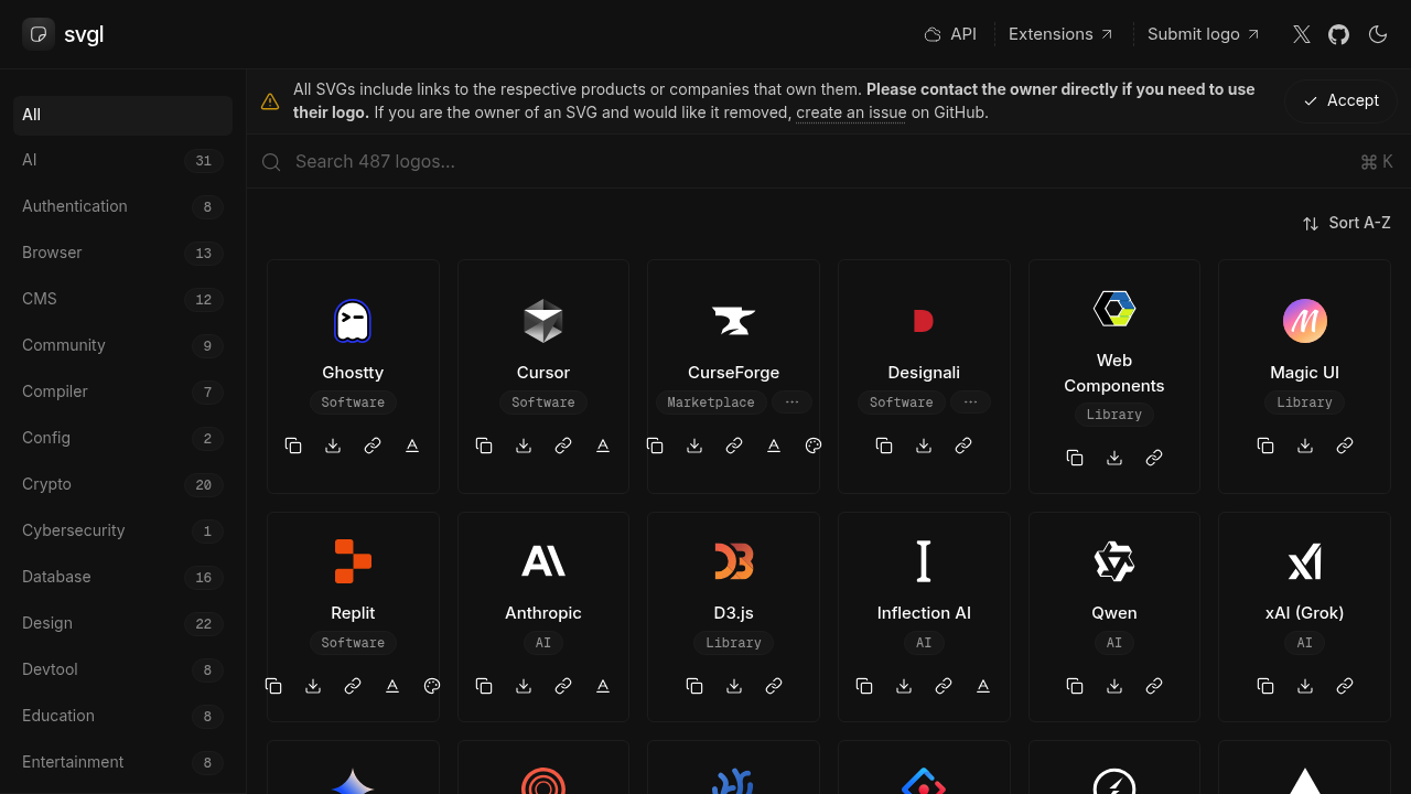 Screenshot of Svgl website