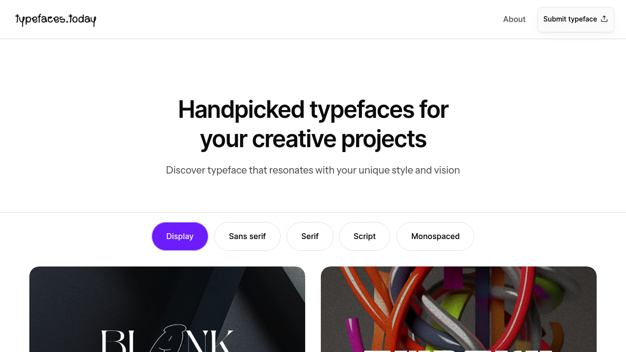 Screenshot of Typefaces.today website