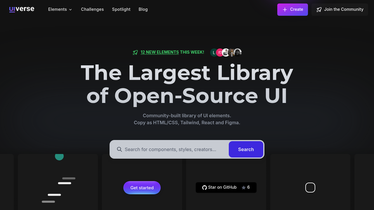 Screenshot of Uiverse website