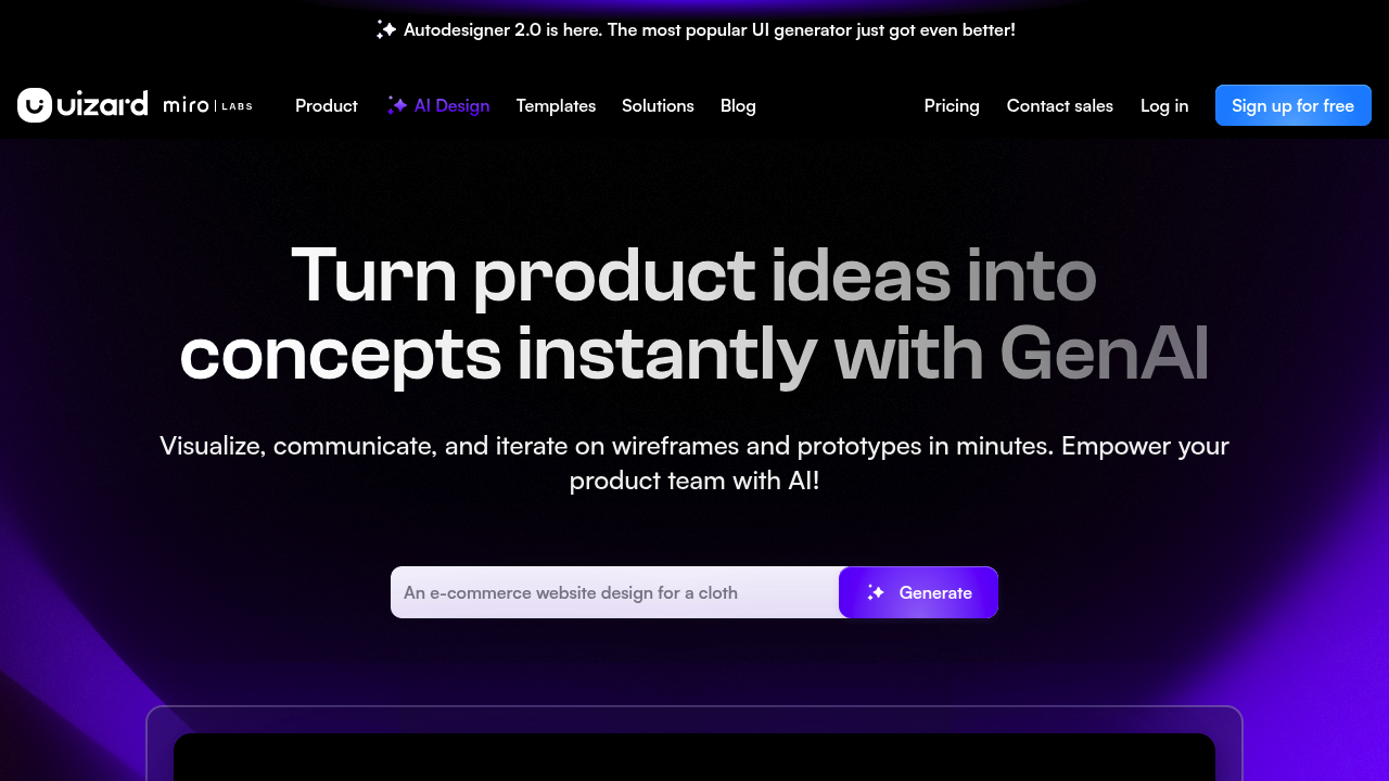Screenshot of Uizard website
