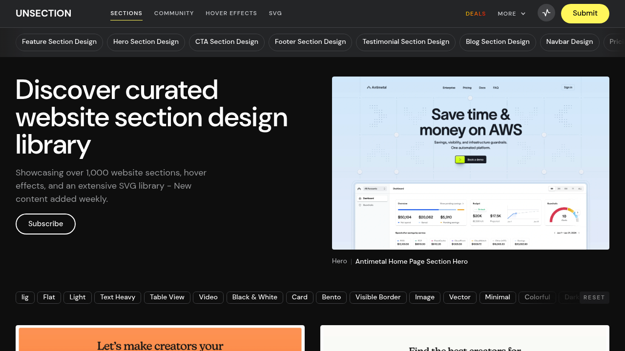 Screenshot of Unsection website