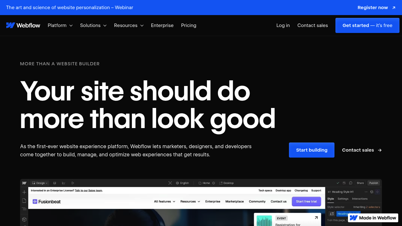 Screenshot of Webflow website