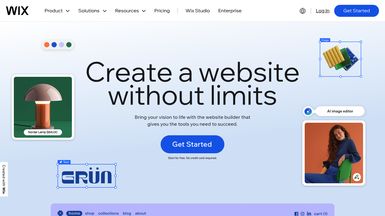 Screenshot of Wix Studio website